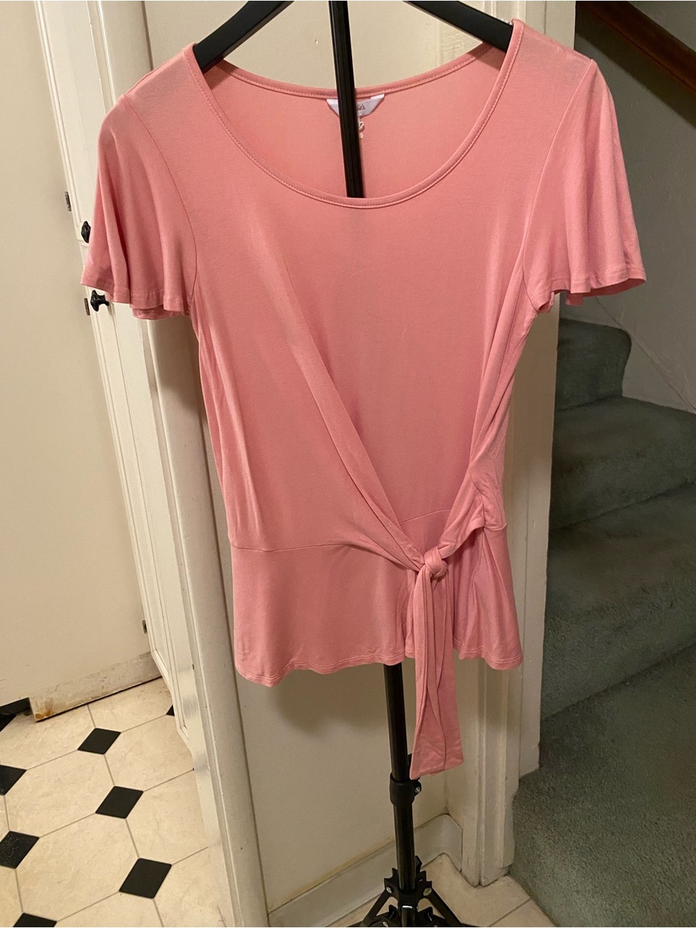NET Candie's Rose Pink Tie-Front Short Sleeve Blouse, size small